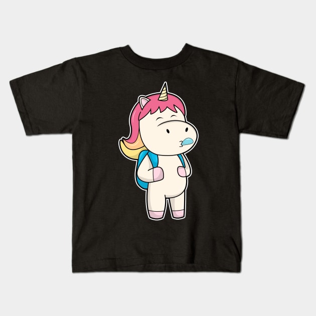 Unicorn with Backback & Chewing gum Kids T-Shirt by Markus Schnabel